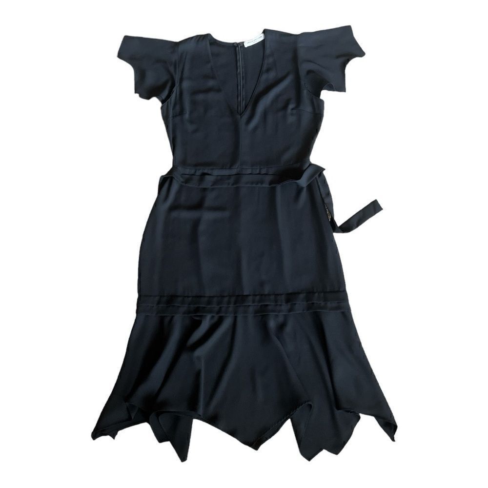 Amanda Uprichard New York Graciela Midi Dress Black Belt Cap Ruffle Sleeves. - Picture 3 of 9